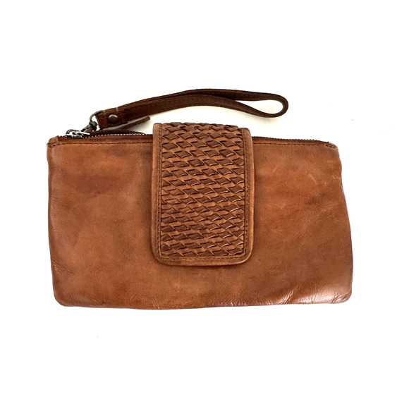 Vilenca Holland Crossbody Clutch Bag Wristlet Brown Leather Zip Pockets Compact - Picture 4 of 15